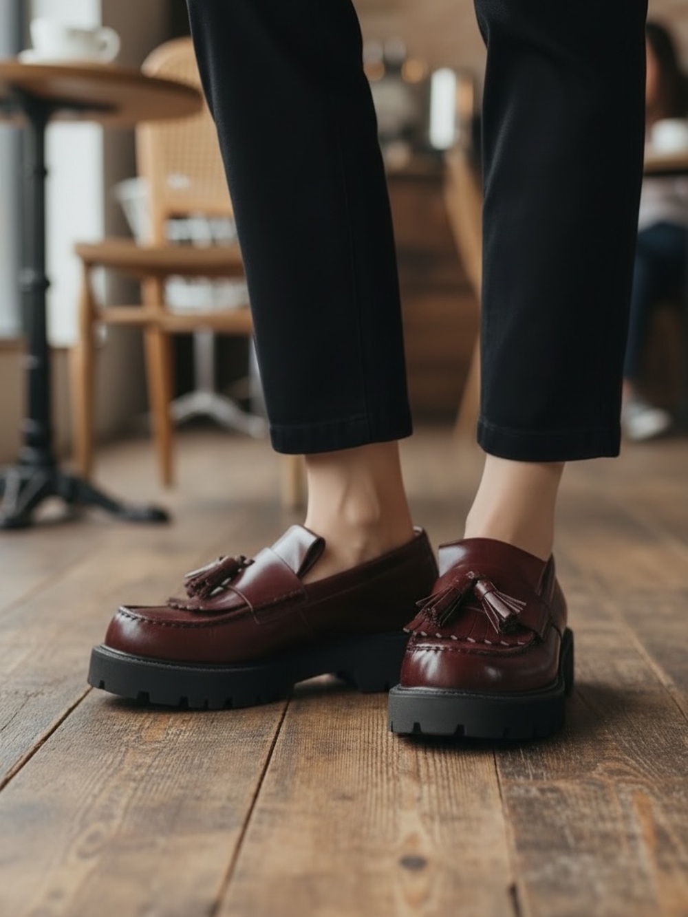 Vagabond Cosmo 2.0 Oxblood Red Patent Leather Chunky Tassel Loafers Fall Size 7